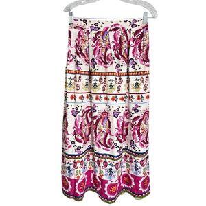 Caroline‎ Constas Paisley Floral Midi Skirt Linen Rayon Boho Festival